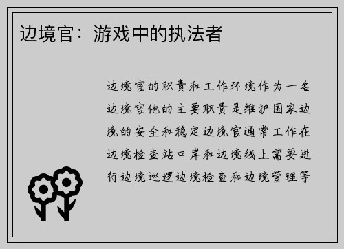 边境官：游戏中的执法者